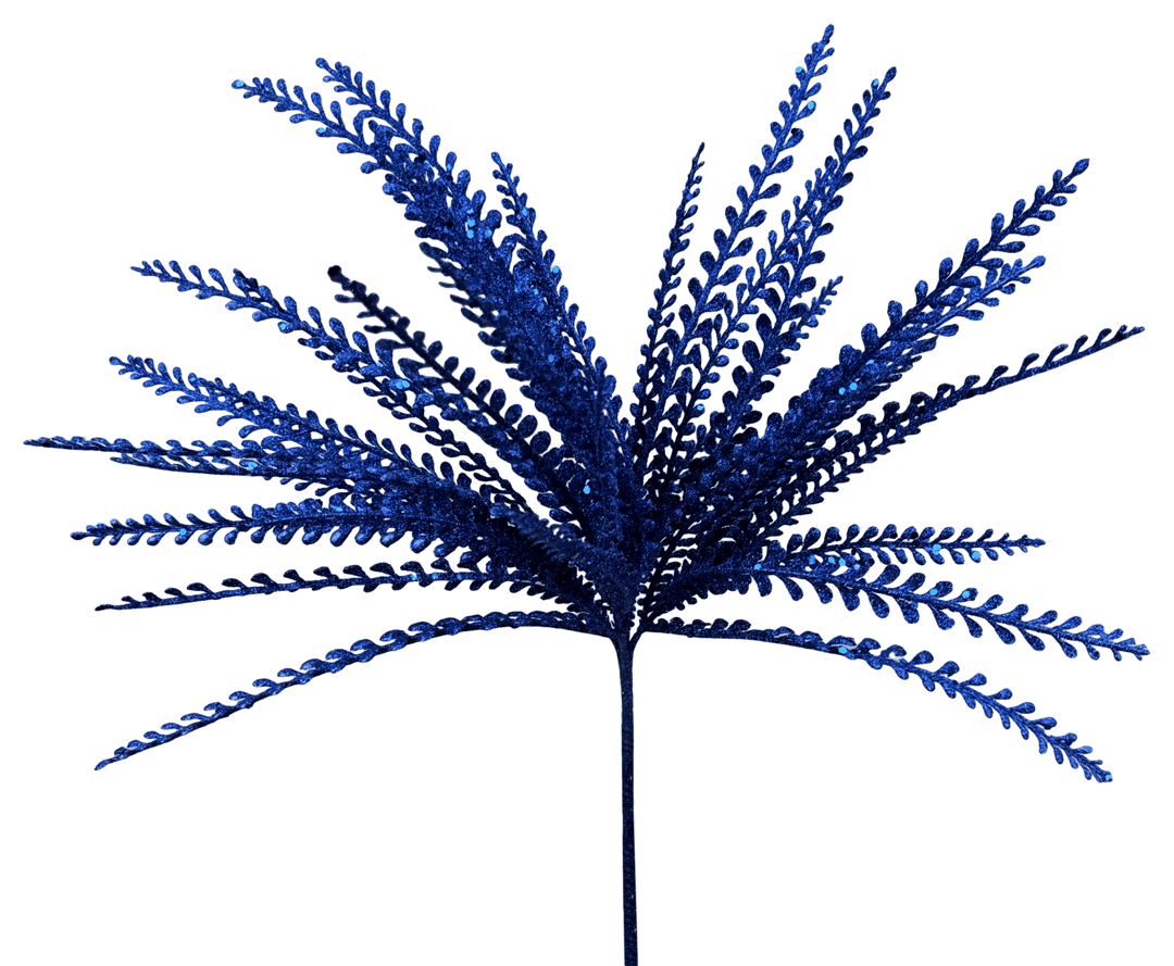 Artificial Blue Glitter Plastic Leaves Bush - 16" - Greenery Market86929BL