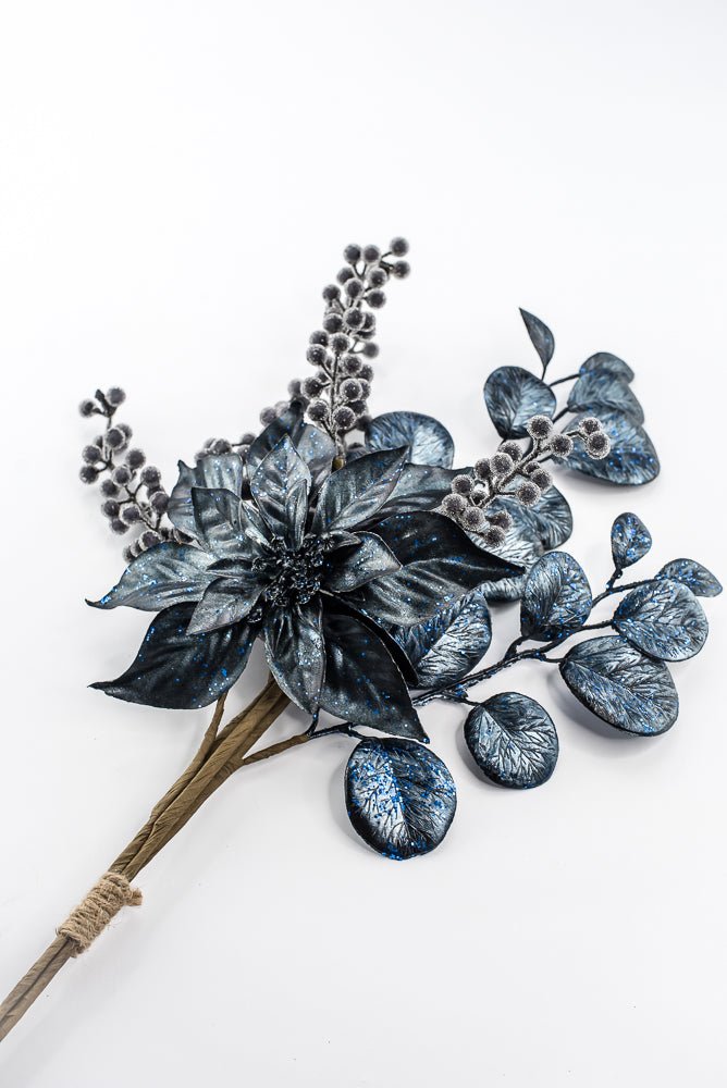Artificial Blue Mixed Poinsettia Berry Bundle - 25" - Greenery MarketArtificial Flora40551-BL