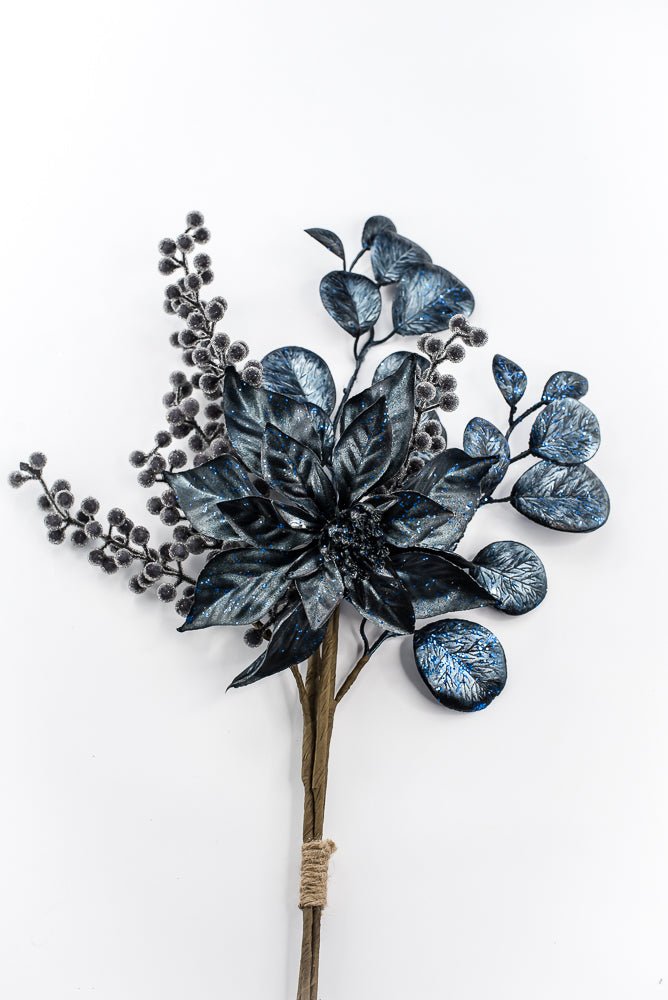 Artificial Blue Mixed Poinsettia Berry Bundle - 25" - Greenery MarketArtificial Flora40551-BL