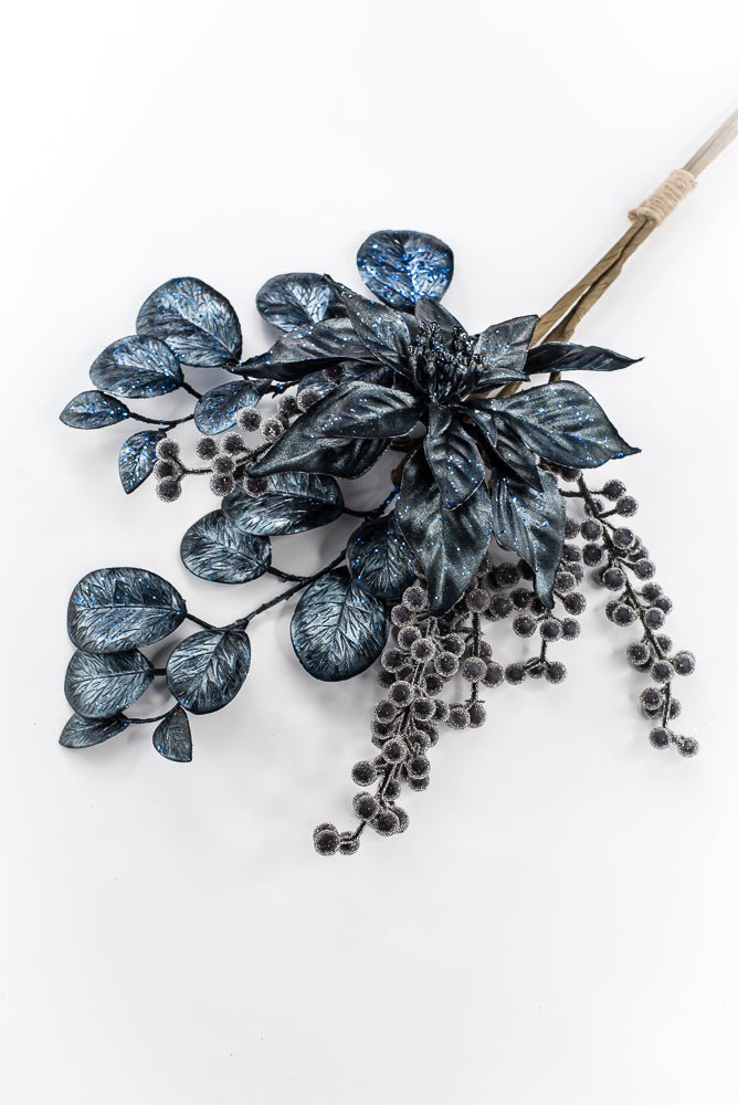 Artificial Blue Mixed Poinsettia Berry Bundle - 25" - Greenery MarketArtificial Flora40551-BL