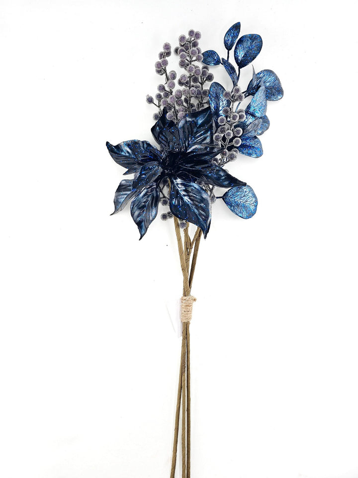 Artificial Blue Mixed Poinsettia Berry Bundle - 25" - Greenery MarketArtificial Flora40551-BL