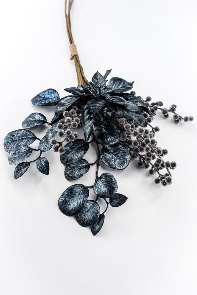 Artificial Blue Mixed Poinsettia Berry Bundle - 25" - Greenery MarketArtificial Flora40551-BL