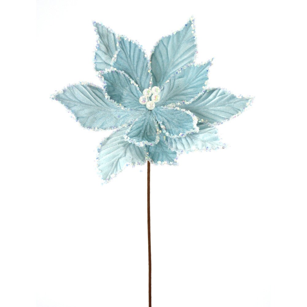 Artificial Blue Poinsettia Stem - 19" - Greenery MarketArtificial Flowers280035