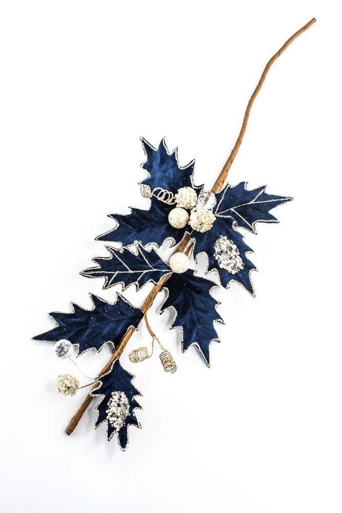 Artificial Blue Velvet Holly Berry With Glitter Spray - 25" - Greenery MarketArtificial Flora85855-BL