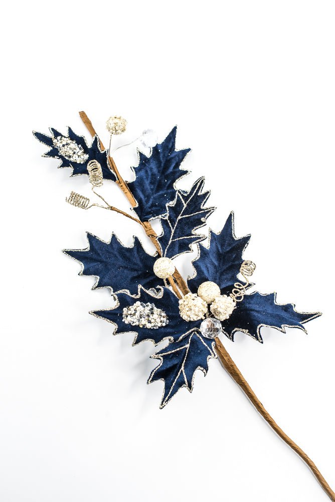Artificial Blue Velvet Holly Berry With Glitter Spray - 25" - Greenery MarketArtificial Flora85855-BL