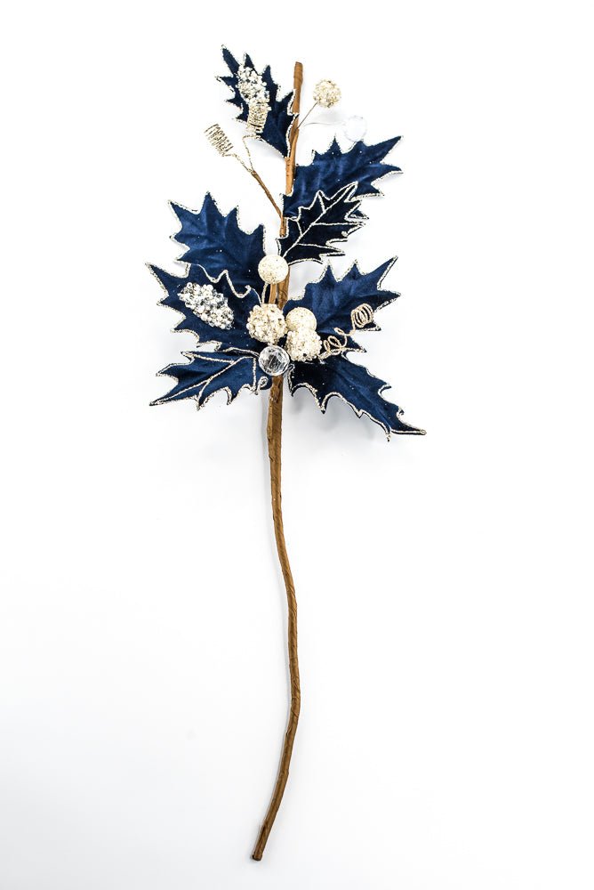 Artificial Blue Velvet Holly Berry With Glitter Spray - 25" - Greenery MarketArtificial Flora85855-BL