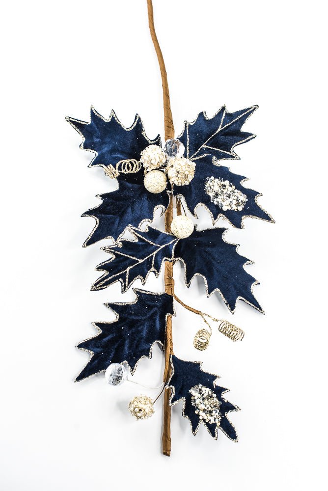 Artificial Blue Velvet Holly Berry With Glitter Spray - 25" - Greenery MarketArtificial Flora85855-BL