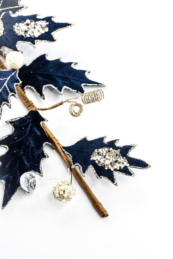 Artificial Blue Velvet Holly Berry With Glitter Spray - 25" - Greenery MarketArtificial Flora85855-BL