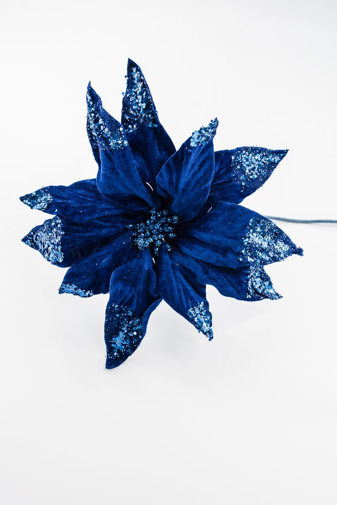 Artificial, Blue Velvet Poinsettia Stem - 24" - Greenery Market86797BL