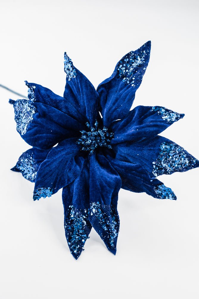 Artificial, Blue Velvet Poinsettia Stem - 24" - Greenery Market86797BL