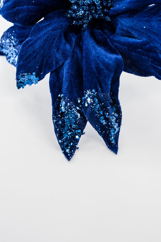 Artificial, Blue Velvet Poinsettia Stem - 24" - Greenery Market86797BL