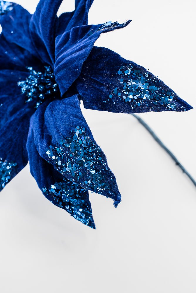 Artificial, Blue Velvet Poinsettia Stem - 24" - Greenery Market86797BL