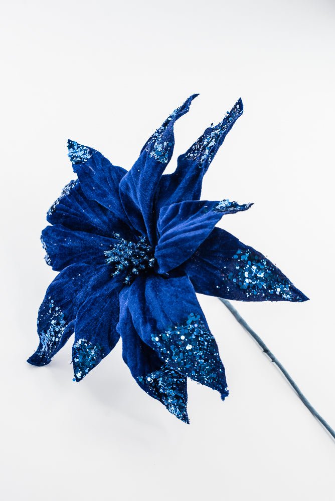 Artificial, Blue Velvet Poinsettia Stem - 24" - Greenery Market86797BL