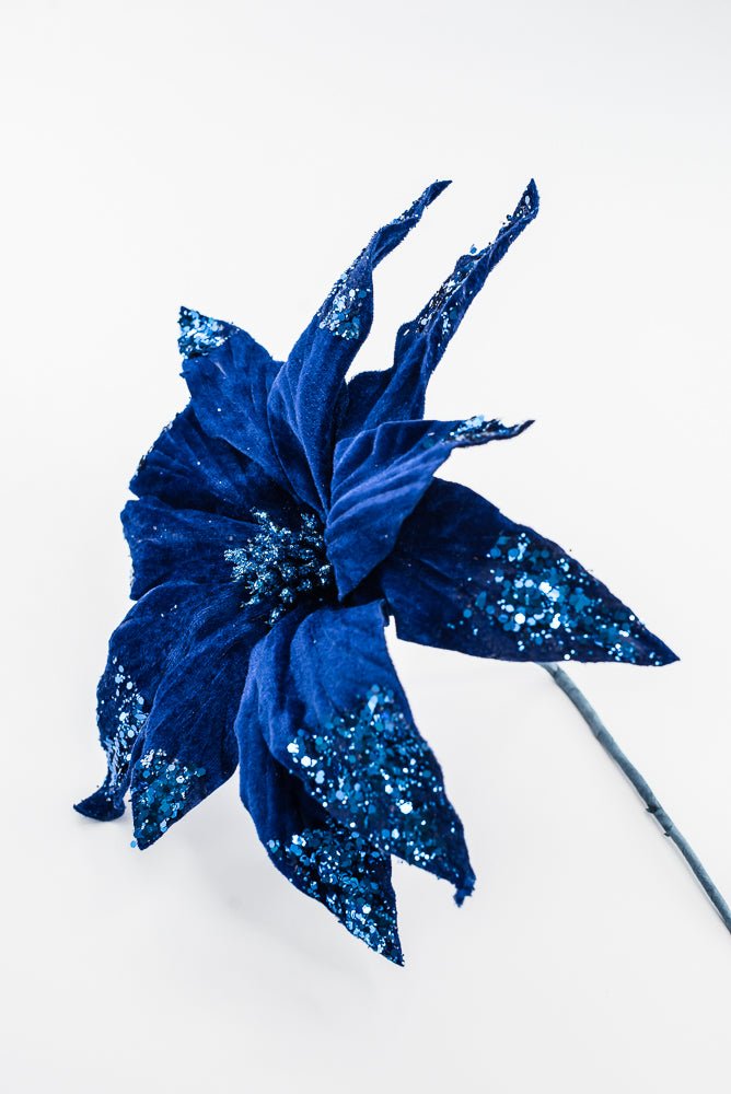 Artificial, Blue Velvet Poinsettia Stem - 24" - Greenery Market86797BL
