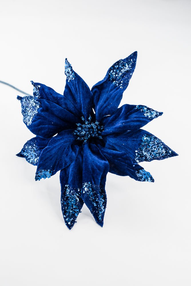 Artificial, Blue Velvet Poinsettia Stem - 24" - Greenery Market86797BL