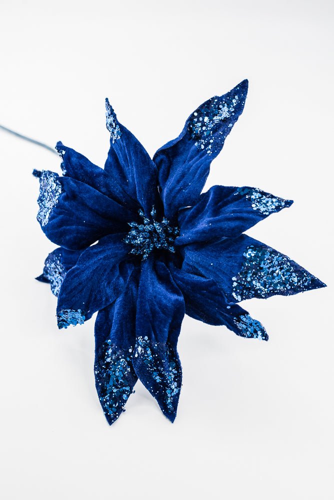 Artificial, Blue Velvet Poinsettia Stem - 24" - Greenery Market86797BL