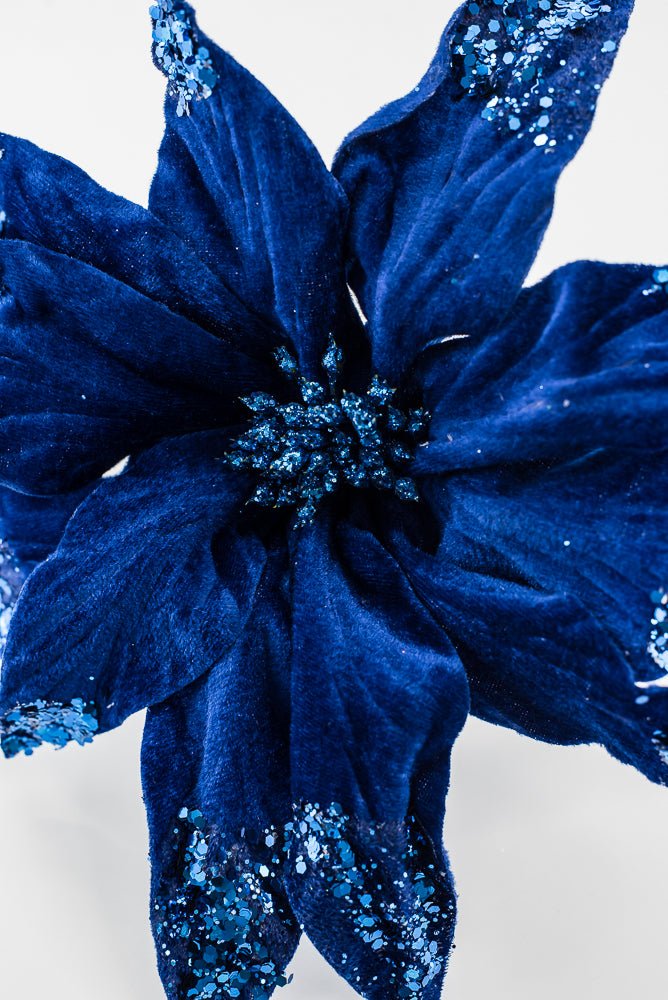 Artificial, Blue Velvet Poinsettia Stem - 24" - Greenery Market86797BL