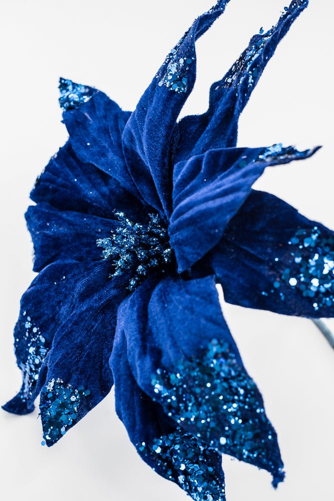 Artificial, Blue Velvet Poinsettia Stem - 24" - Greenery Market86797BL