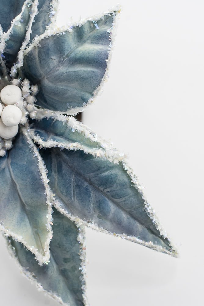 Artificial Blue & White Frosted Poinsettia Stem - 24" - Greenery MarketArtificial Flowers226392