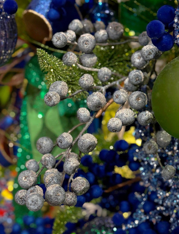 Artificial Blue & White Wired Iced Berry Spray - 28" - Greenery MarketArtificial Flowers281057