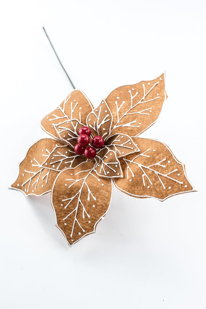 Artificial, Brown, Felt Gingerbread Poinsettia Pick - Greenery MarketArtificial Flowers280147