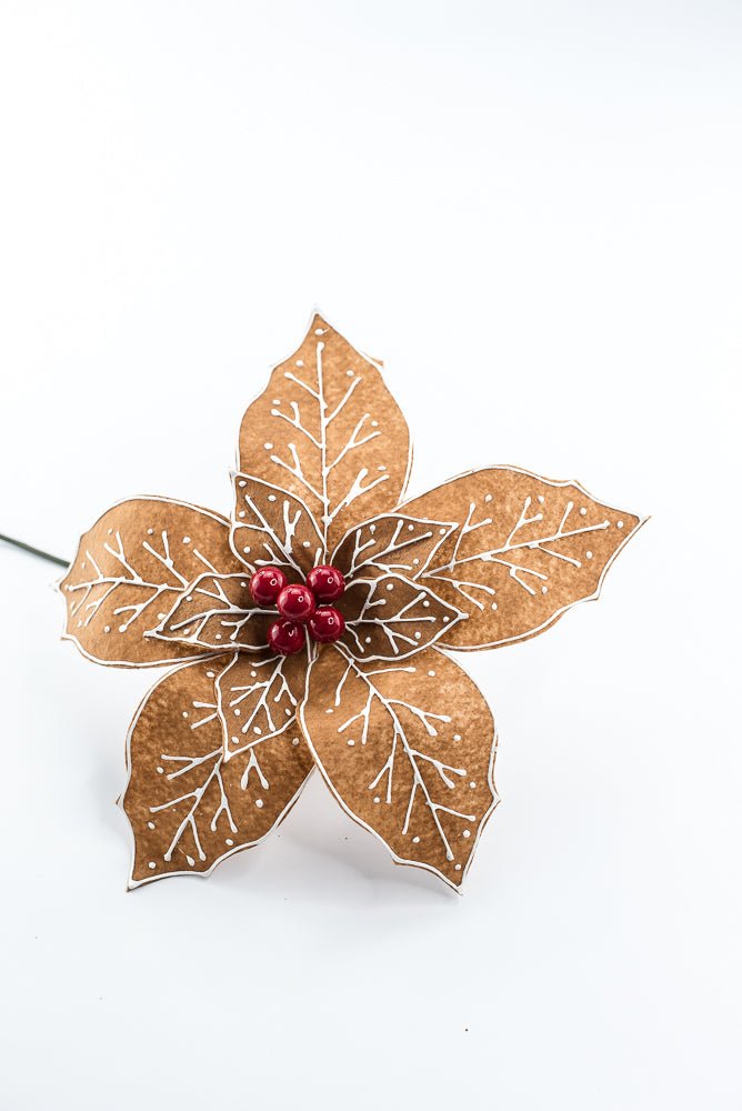 Artificial, Brown, Felt Gingerbread Poinsettia Pick - Greenery MarketArtificial Flowers280147