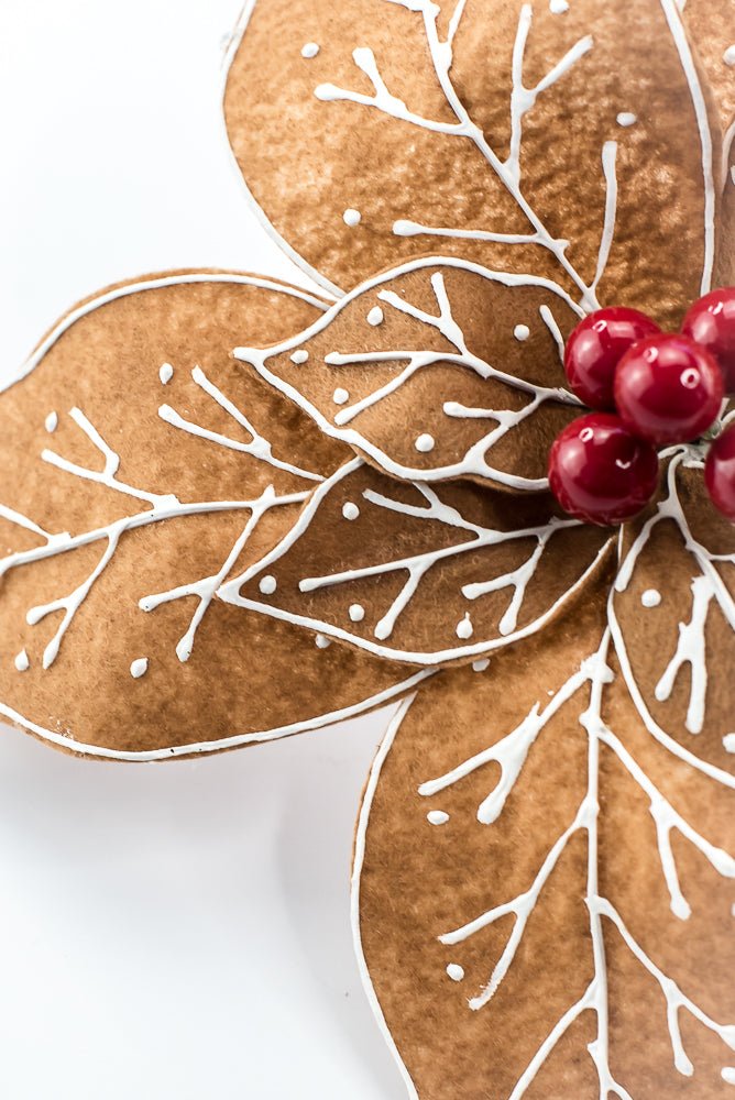 Artificial, Brown, Felt Gingerbread Poinsettia Pick - Greenery MarketArtificial Flowers280147