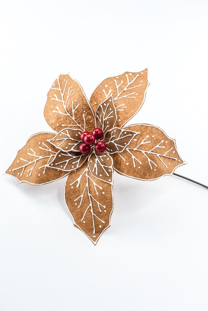 Artificial, Brown, Felt Gingerbread Poinsettia Pick - Greenery MarketArtificial Flowers280147