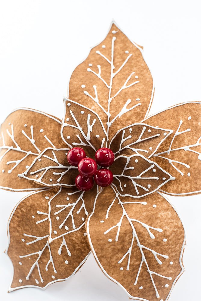 Artificial, Brown, Felt Gingerbread Poinsettia Pick - Greenery MarketArtificial Flowers280147