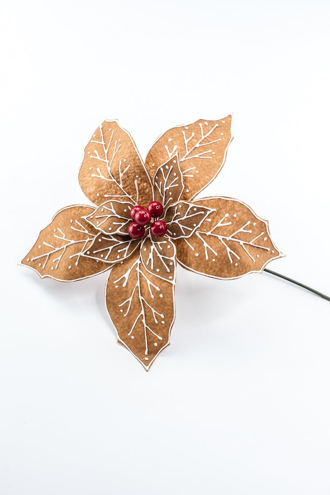Artificial, Brown, Felt Gingerbread Poinsettia Pick - Greenery MarketArtificial Flowers280147