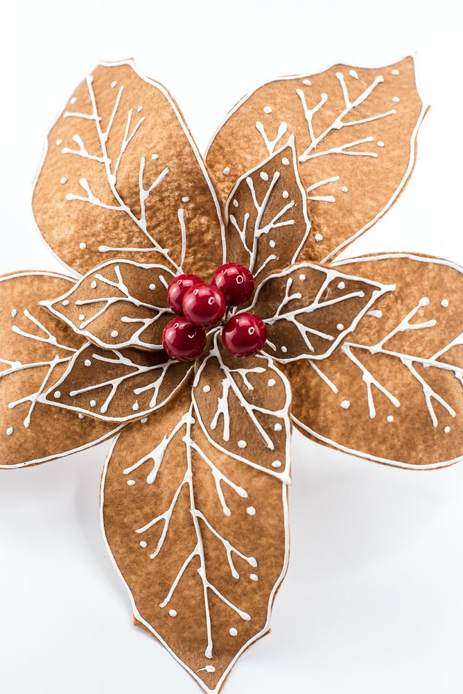 Artificial, Brown, Felt Gingerbread Poinsettia Pick - Greenery MarketArtificial Flowers280147
