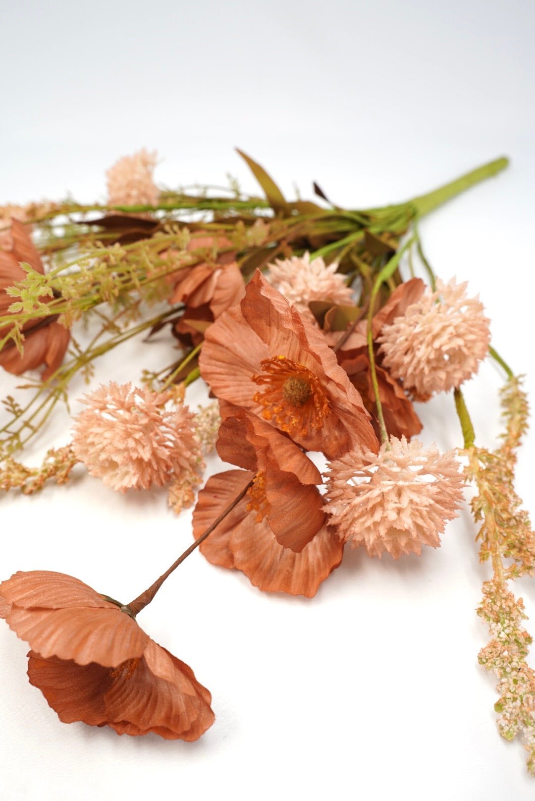 Artificial, Brown Poppy Cattail Mixed Bush - Greenery Market40375-BRN