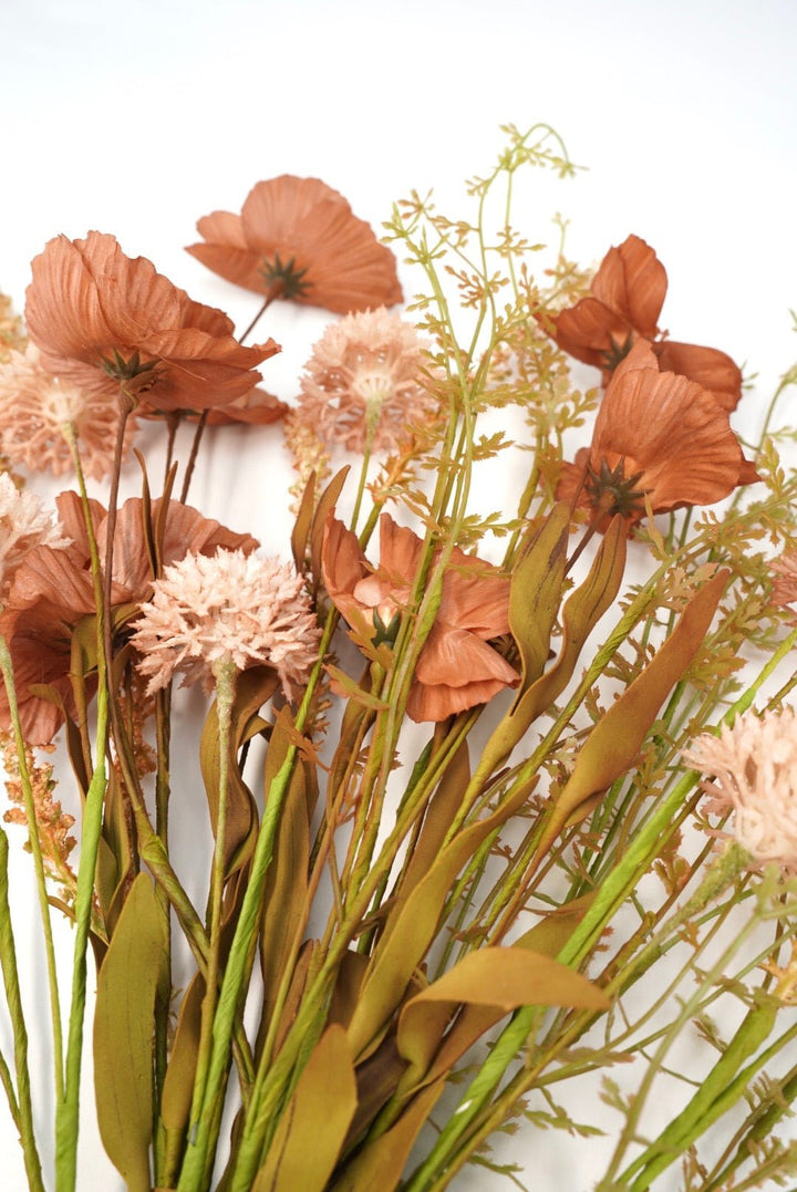 Artificial, Brown Poppy Cattail Mixed Bush - Greenery Market40375-BRN