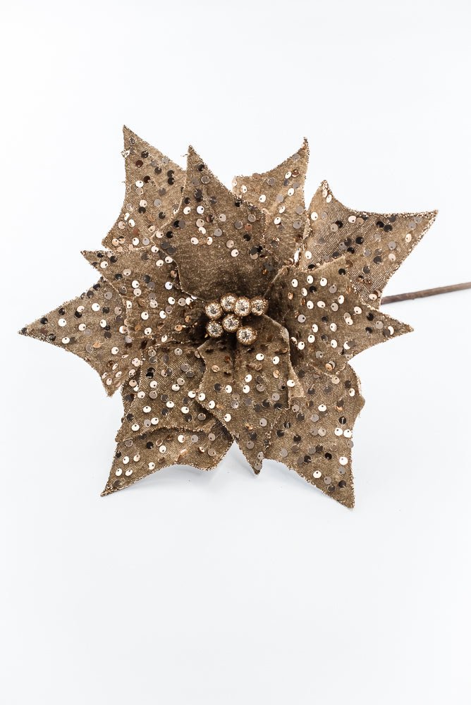 Artificial Brown Sequin Poinsettia Stem - 20" - Greenery MarketArtificial Flowers279175