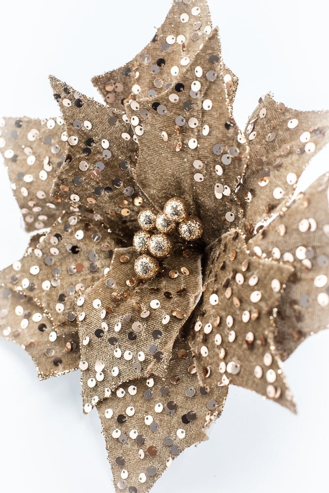 Artificial Brown Sequin Poinsettia Stem - 20" - Greenery MarketArtificial Flowers279175
