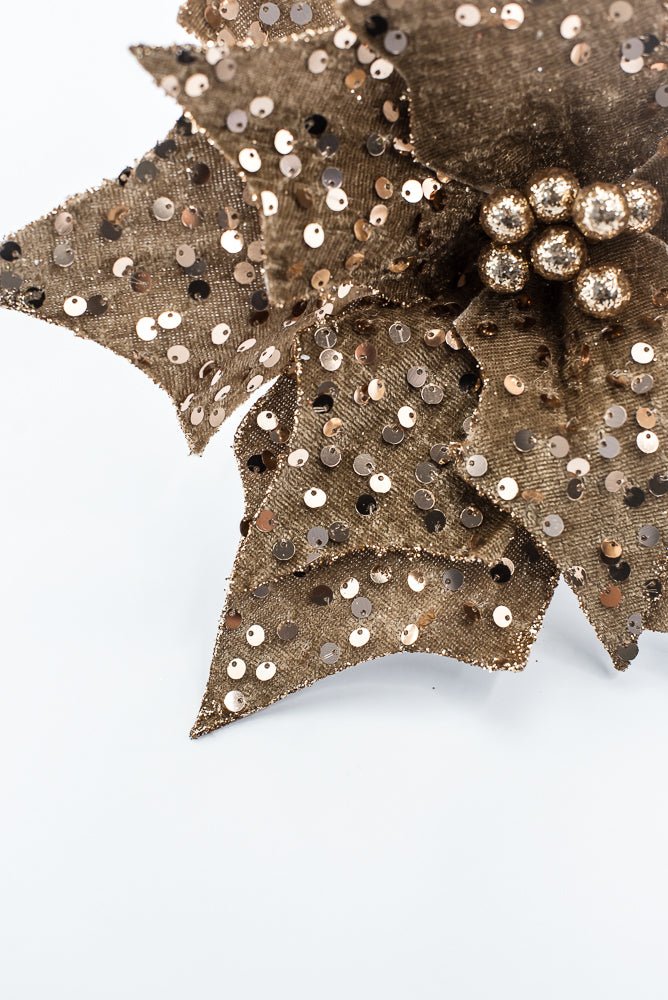 Artificial Brown Sequin Poinsettia Stem - 20" - Greenery MarketArtificial Flowers279175