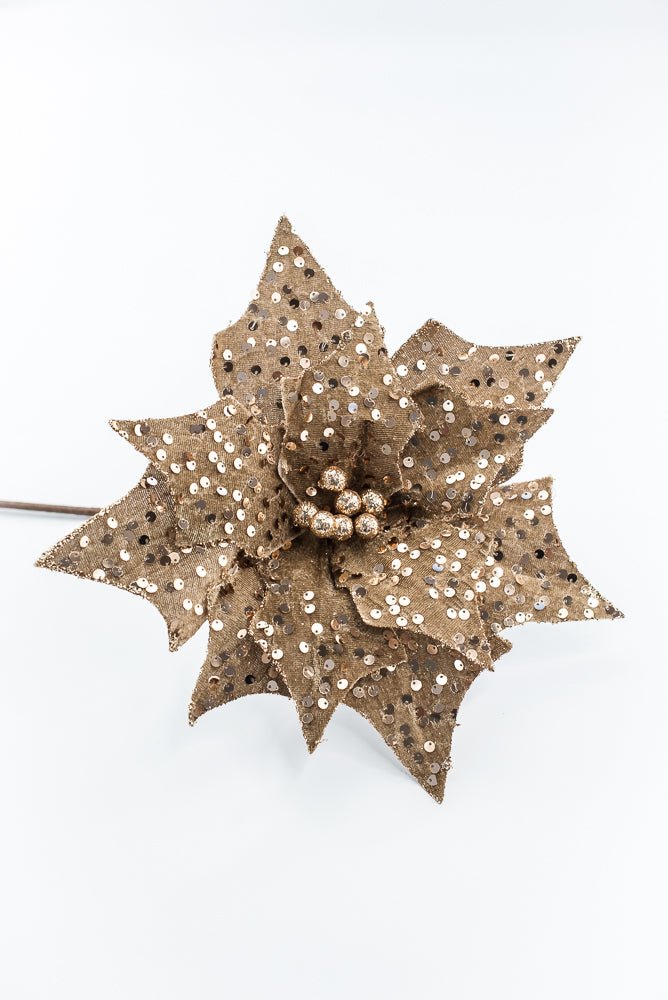 Artificial Brown Sequin Poinsettia Stem - 20" - Greenery MarketArtificial Flowers279175