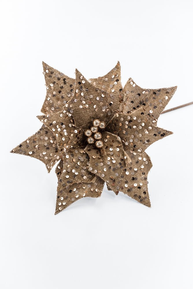 Artificial Brown Sequin Poinsettia Stem - 20" - Greenery MarketArtificial Flowers279175