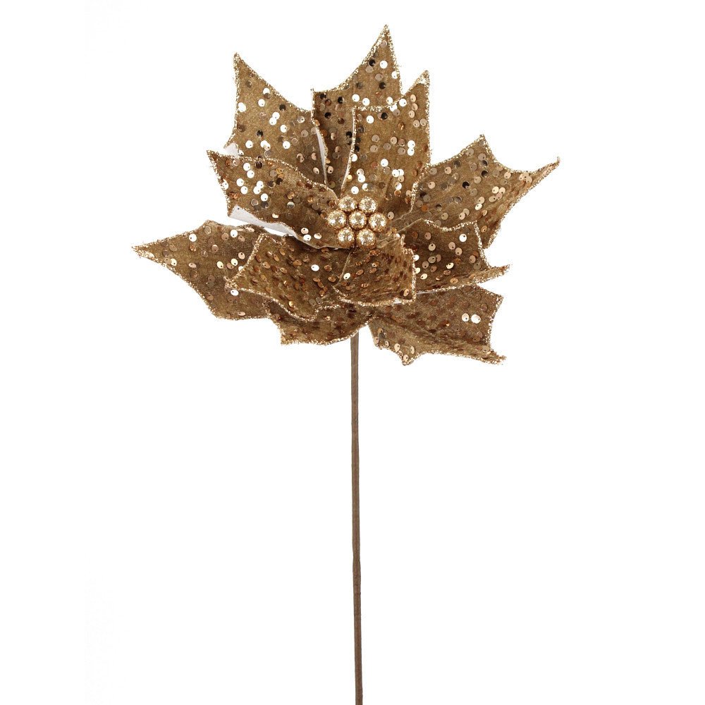 Artificial Brown Sequin Poinsettia Stem - 20" - Greenery MarketArtificial Flowers279175