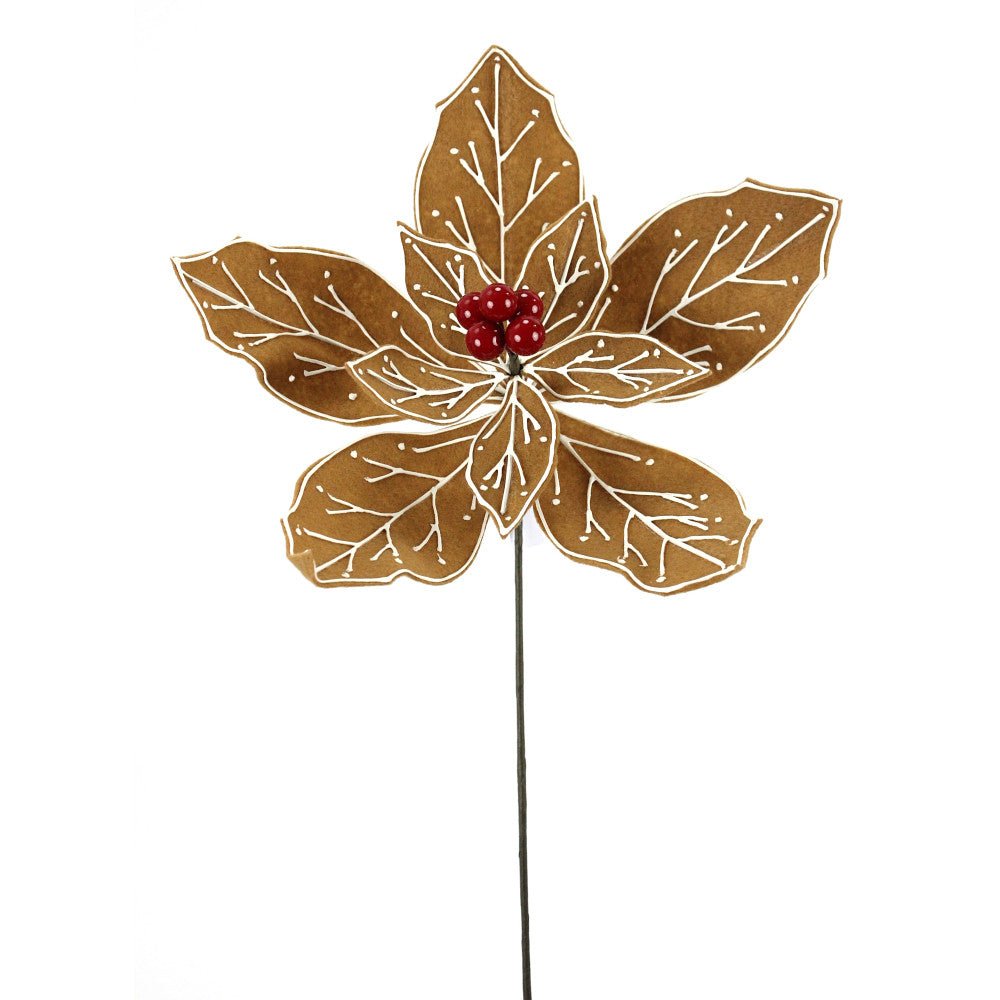 Artificial Brown, White & Red Felt Poinsettia Pick - 19" - Greenery MarketArtificial Flowers280147