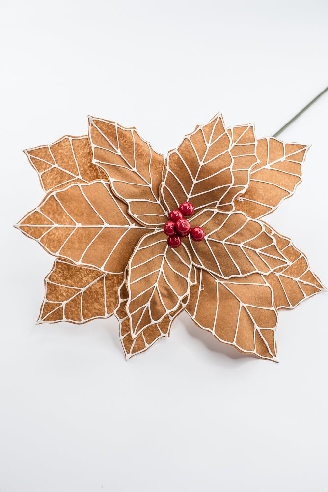 Artificial Brown, White & Red Gingerbread Poinsettia Stem - Large - Greenery MarketArtificial Flowers229219