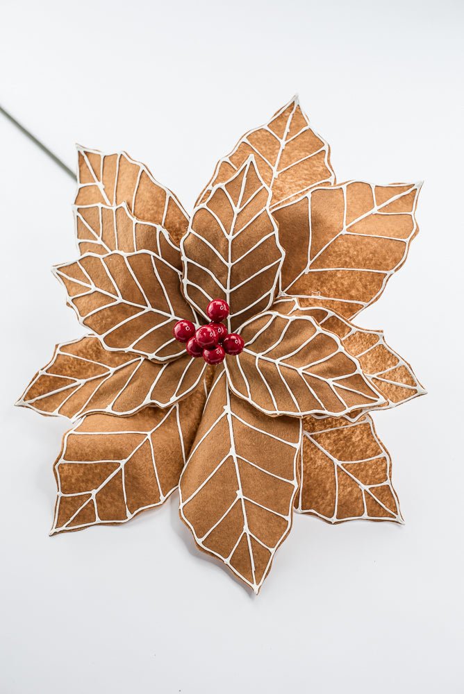 Artificial Brown, White & Red Gingerbread Poinsettia Stem - Large - Greenery MarketArtificial Flowers229219