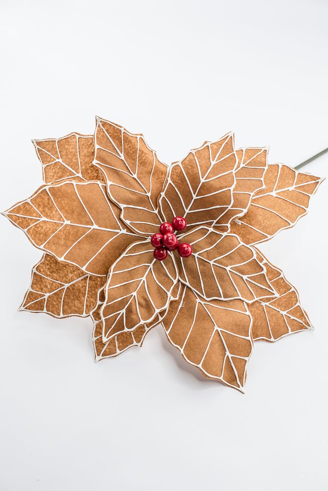 Artificial Brown, White & Red Gingerbread Poinsettia Stem - Large - Greenery MarketArtificial Flowers229219