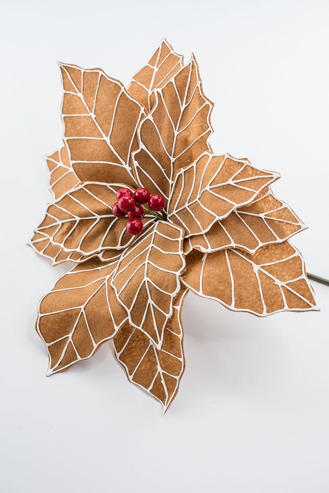 Artificial Brown, White & Red Gingerbread Poinsettia Stem - Large - Greenery MarketArtificial Flowers229219