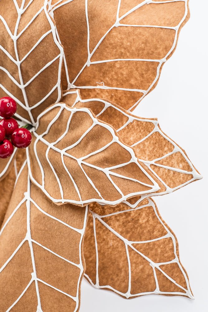 Artificial Brown, White & Red Gingerbread Poinsettia Stem - Large - Greenery MarketArtificial Flowers229219