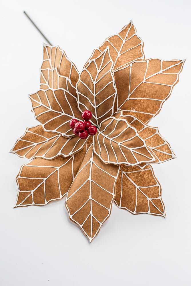 Artificial Brown, White & Red Gingerbread Poinsettia Stem - Large - Greenery MarketArtificial Flowers229219