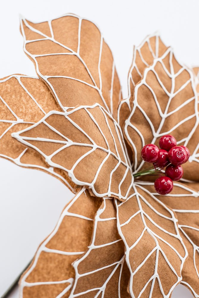 Artificial Brown, White & Red Gingerbread Poinsettia Stem - Large - Greenery MarketArtificial Flowers229219