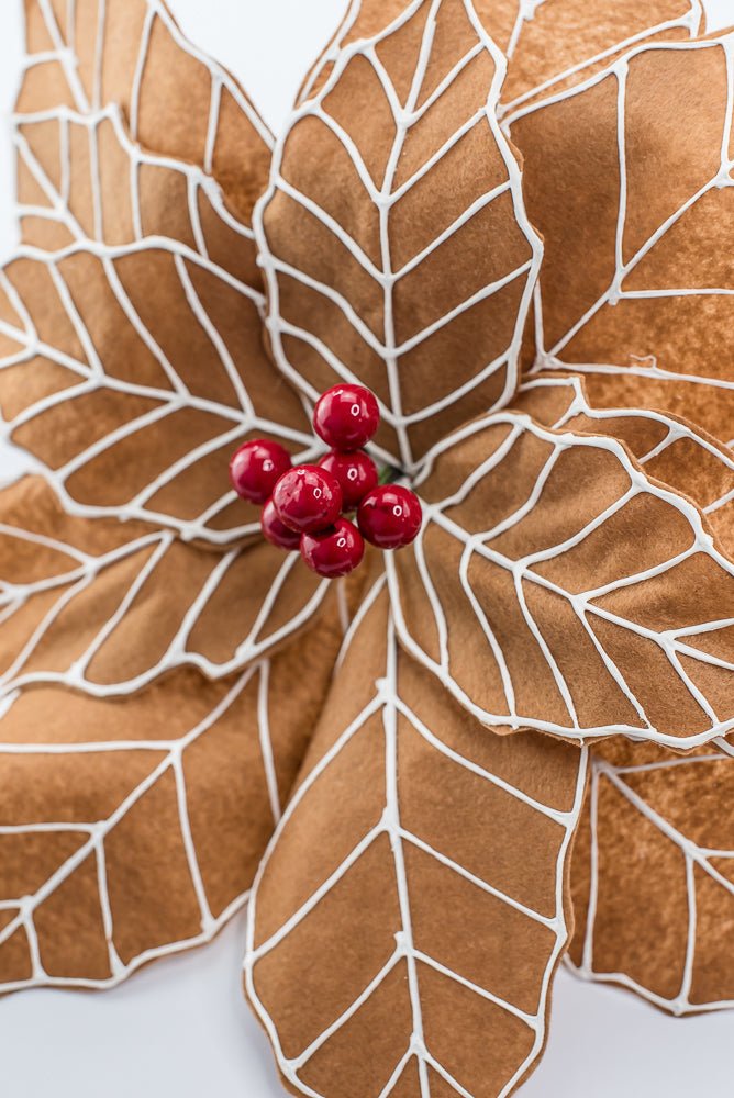 Artificial Brown, White & Red Gingerbread Poinsettia Stem - Large - Greenery MarketArtificial Flowers229219
