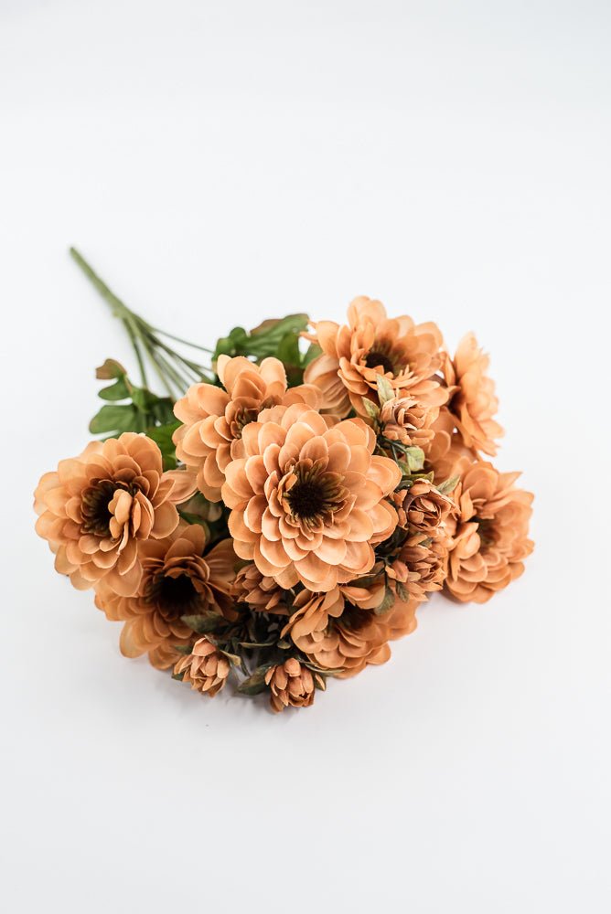 Artificial, Brown, Zinnia Bush - 17" - Greenery MarketArtificial Flora57536BN