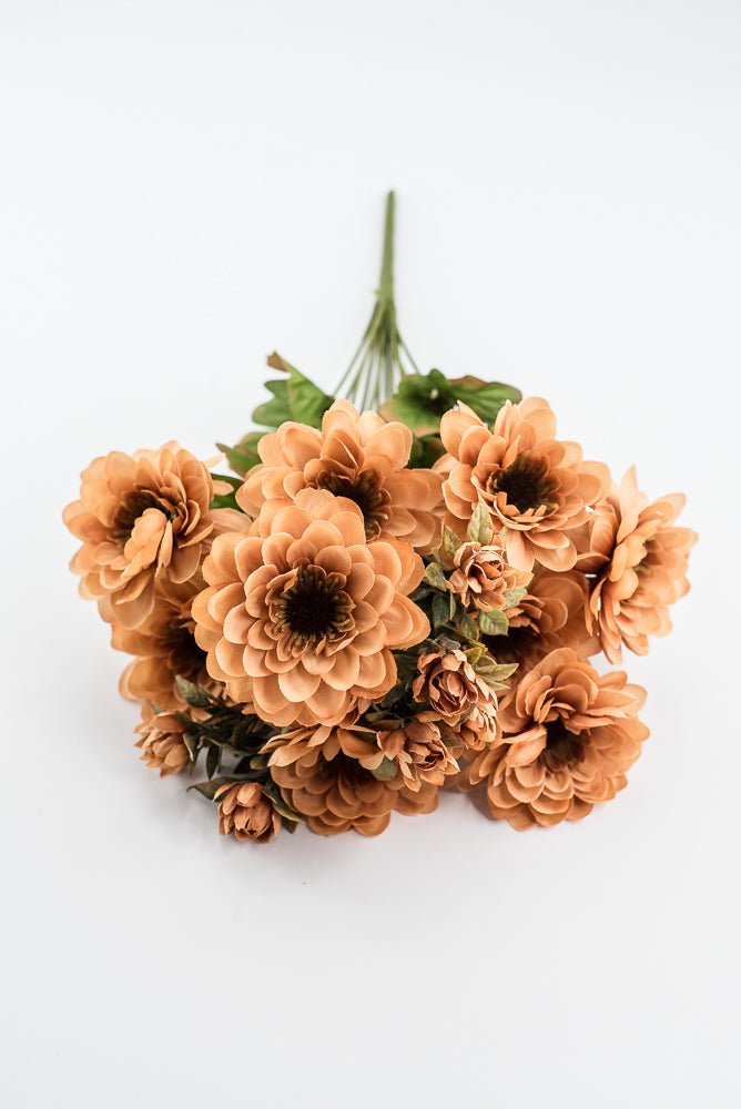 Artificial, Brown, Zinnia Bush - 17" - Greenery MarketArtificial Flora57536BN